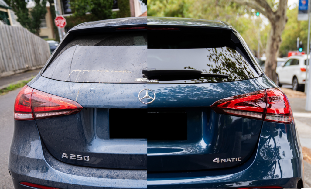 a Mercedes has got magic wash and look at the difference between before and after image
